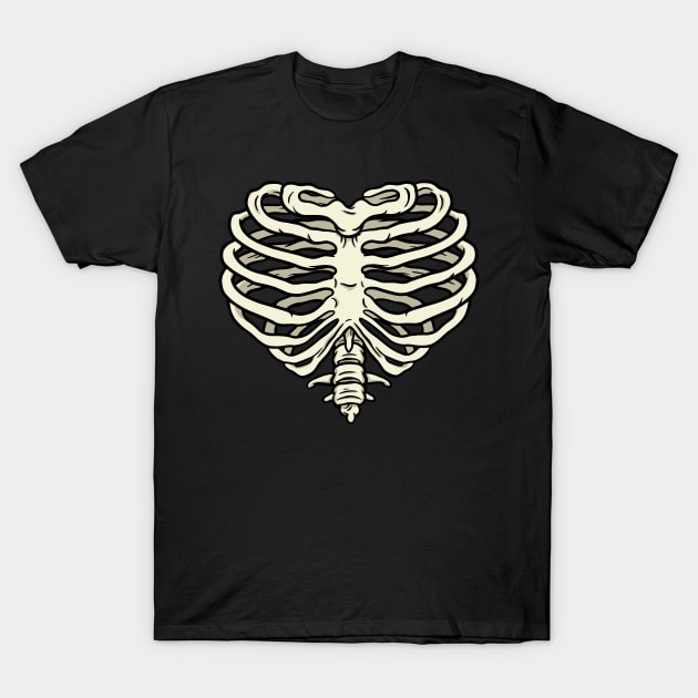 Skeleton Bones Rib Cage Hearth Funny Skull Costume Halloween T-Shirt by Kribis